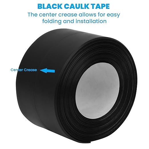 Black Caulk Tape 2 Rolls Self Adhesive Waterproof Countertop Caulking Sealant Tape, Bathroom Caulk Strip for Countertop, Toilet, Bath Tub, Sink, Shower, Backsplash (Black,1.5" x10.5Ft)