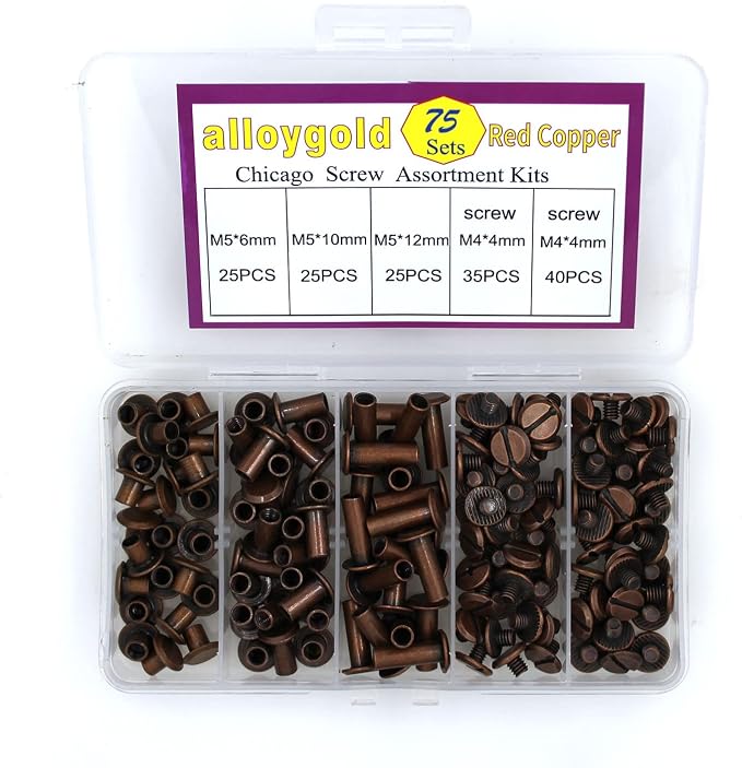 75 Sets Chicago Screws Assorted Kit 3 Sizes Leather Rivets 1/4 3/8 1/2 Screw Rivets Flat Fillister Book Binding Posts Nail Rivet Chicago Bolts for DIY Leather Craft Bookbinding (Red 5 x 6,10,12)