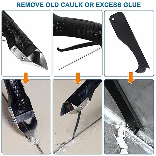 Caulk Gun Kit, Smooth Silicone Caulking Gun and Caulk Remover Tool, Sealant Finishing Tool Grout Scraper for Kitchen Bathroom Window Sink Joint, All in One with Gift Box