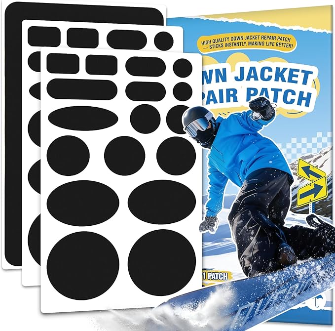 35Pcs Down Jacket Repair Patch Kit Pre-Cut Nylon Patches for Clothes Self-Adhesive Fabric Tape Waterproof Lightweight Outdoor Gear Tenacious Repair Tape for Puffer Jacket Coat Tent Backpack(Black)