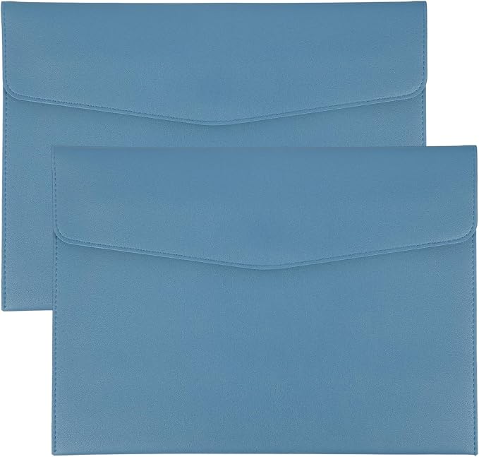 PATIKIL 2Pcs PU Leather A4 File Folder, Document Holder Envelope Waterproof Napa Texture Filing Organizer Portfolio Folder Case with Magnetic Snap Closure for Home Office, Light Blue
