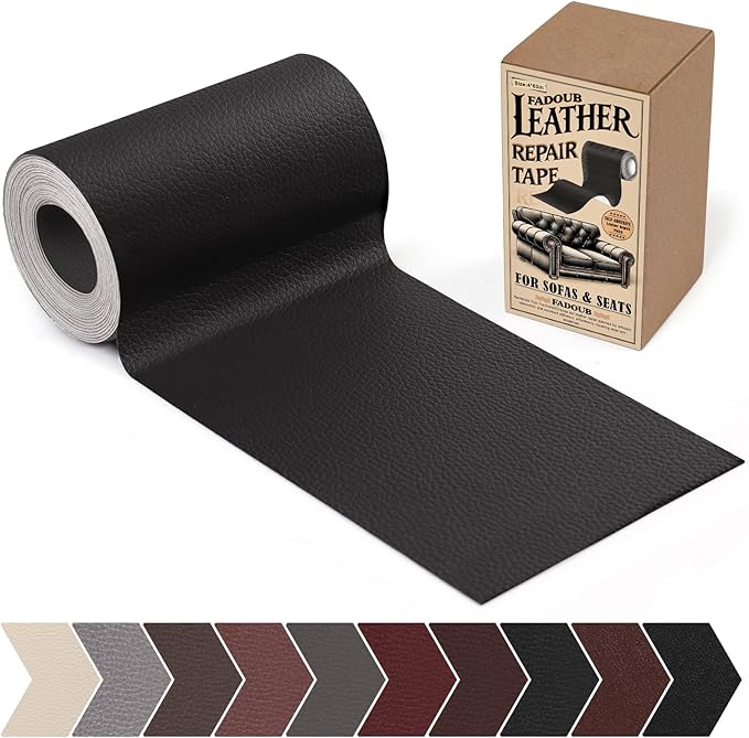 Fadoub Leather Repair Patch, 4 x 63In Self Adhesive Leather Repair Tape for Furniture, Vinyl Repair Tape for Repairing Vinyl, Couch, Sofa, Car Seats, Car Interior (Black)