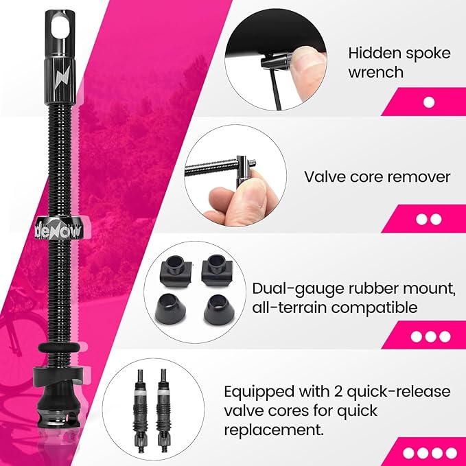 RideNow Tubeless Presta Valve Stems, 85mm Super Light Alloy Presta Tubeless Valve Stem Kit with Valve Core Remover Tool and Valve Stem Caps, Multiple Color and Size Options(Pair),Black