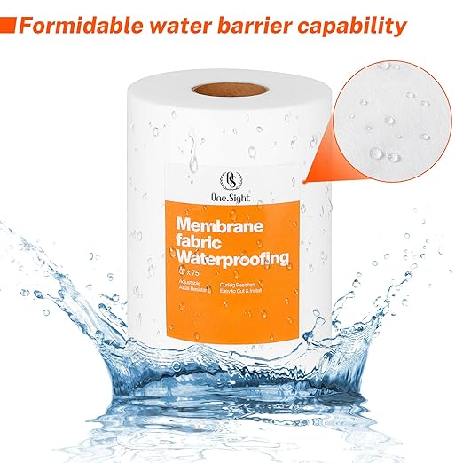 6 Inches X 75 Feet Waterproofing Membrane Fabric, Roll Anti-Fracture Non-Woven Liquid Waterproof Fiberglass Mesh Tape for Bathroom Shower Walls, Floors, Tiles, Seam