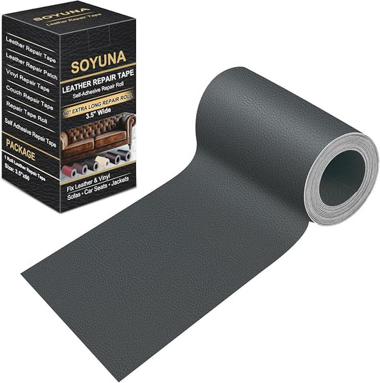 Self Adhesive Leather Repair Patch, Leather Patches for Furniture, Leather Repair Tape for Couch Sofa Car Seat Chair Furniture Repair, Leather Repair Kit (Grey-Litchi Grain, 3.5X60 Inch)