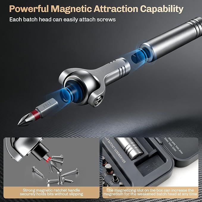 Magnetic Screwdriver Set 40-in-1 Ratchet Screwdriver Tool Kit with 270° Ball-Joint Handle - Portable CRV Bits Precision Repair Tool Set for Electronics,Computer,Phone,Bikes, Watches,Camera