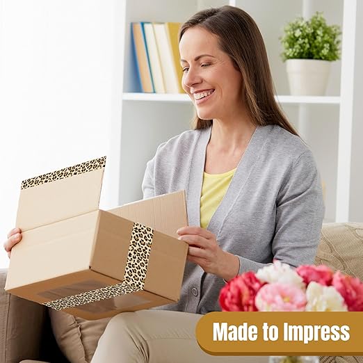 Whaline Leopard Print Packing Tape Spotted Cheetah Pattern Tape Waterproof Shipping Tapes for Small Business Gifts DIY Crafts Box Carton Safari Animal Decorations