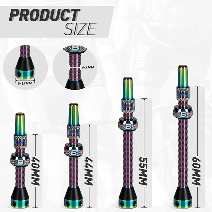 BWSHLF Tubeless Presta Valve Stem 40/44/55/60/65/70/80/100 mm, Super Light Alloy Presta Valve Stem Kit with Valve Core Remover Tool and Valve Stem Caps - Multiple Color and Size Options(Pair)