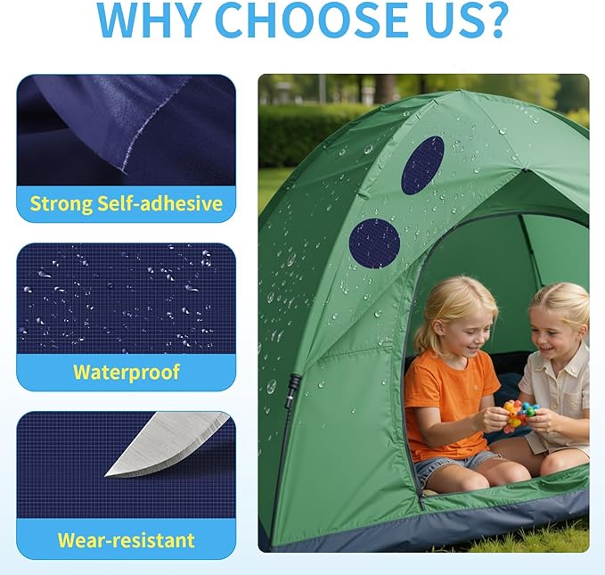 Waterproof Self-Adhesive Nylon Patches for Tent Repair Kit, 24pcs Outdoor Gear Tenacious Repair Tape, Fabric Patches for Clothes, Down Puffer Jacket, Tent, Sleeping Bag, Backpack, Navy Blue
