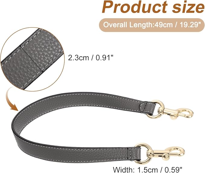 uxcell 19.29 Inch PU Leather Short Bag Strap with Clasp, Purse Handles Handbags Replacement Straps for Clutch Bag Underarm Bags, Grey, Gold Buckle