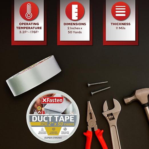 XFasten Super Strong Duct Tape, Gray/Silver, 2-Inch x 50 Yards, 11mil | Waterproof and UV-Resistant Heavy-Duty Duct Tape | All Weather Duct Tape for Packing, Patch, and Outdoor Repairs