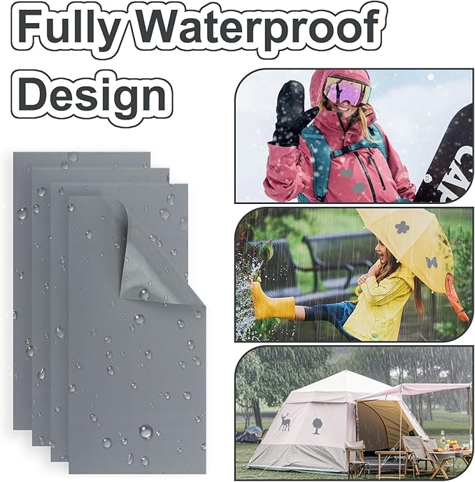 Self-Adhesive Nylon Patches Tent Repair Kit – Outdoor Gear Tenacious Repair Tape, Waterproof Fabric Patches for Clothes, Tent, Down Jacket, Backpack (8pcs, Dark Grey