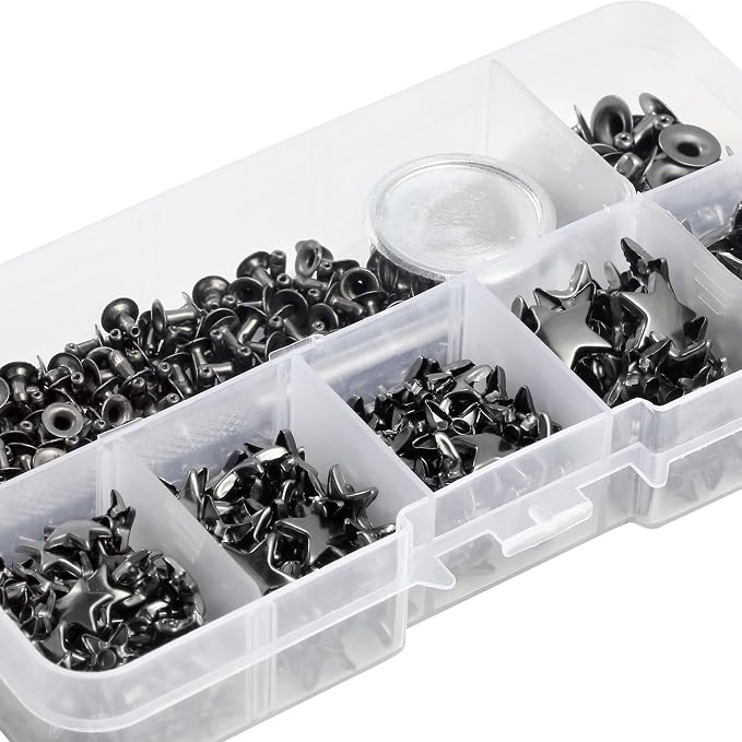 YORANYO 200 Sets Leather Rivets Kit Mixed Sizes - Star Studs for Clothing Fabric - Gunmetal Rivets With Crafting Tool for Repair Decorate Jackets Shoes Bags Belts Purse