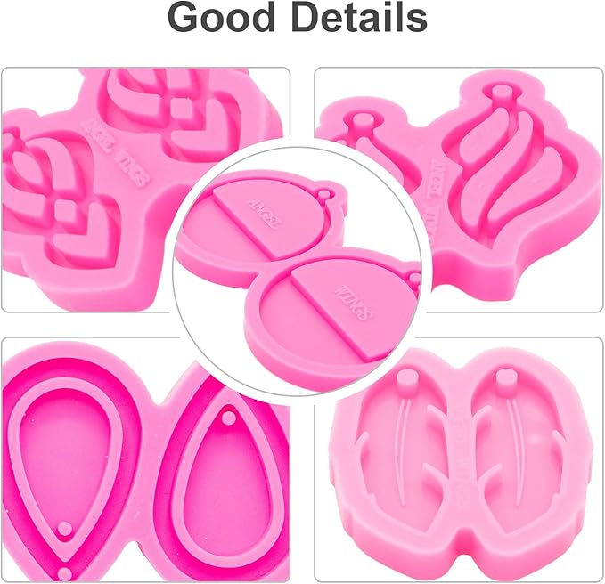 105Pcs Resin Molds Silicone Kit, 5pcs Earring Silicone Molds for Resin Jewelry Epoxy Casting Molds with Earring Hooks for DIY Unique Earrings Epoxy Resin Molds, Earring Jewellery Resin Craft