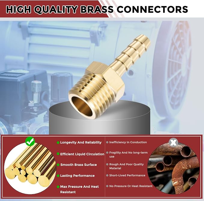 Pack of 6 Brass Hose Barb Fittings Adapter Connector 6mm Hose Barb to M14x1.5 Male Fittings for Home Machines, Massage Bathtubs, and Irrigation Systems
