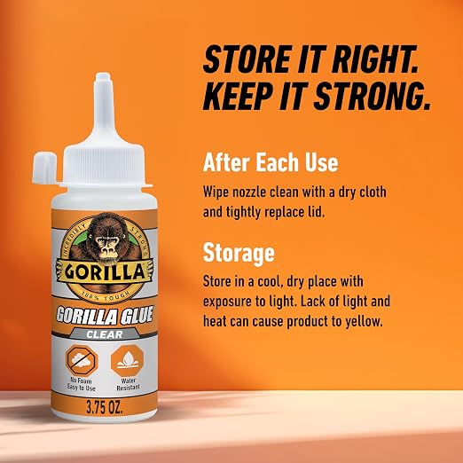 Gorilla Clear Glue, 3.75 Ounce Bottle (Pack of 8) - Crystal Clear, All Purpose, and Water Resistant