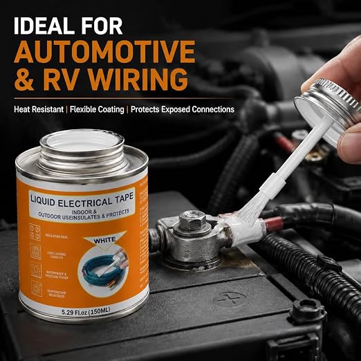 5.29 oz Liquid Electrical Tape Quick-Drying Insulating Glue with Brush Cap - Quick-Dry Waterproof Sealant for Wires, Cables, Connectors, Outdoor & Automotive Electrical Equipment (White)