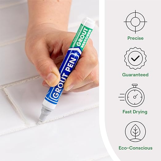 Grout Pen Tile Paint Marker: Waterproof Grout Paint, Tile Grout Colorant and Sealer Pen - Winter Grey, Narrow 5mm Tip (7mL) - 3 Pack