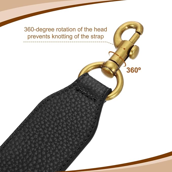 uxcell 22.83 Inch PU Leather Short Bag Strap with Clasp, Purse Handles Handbags Replacement Straps for Clutch Bag Crossbody Underarm Bags, Black, Deep Gold Buckle