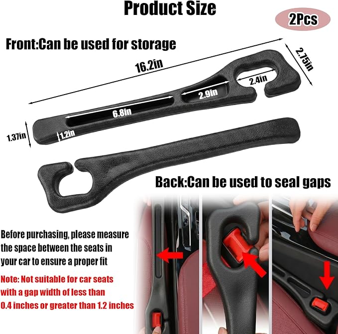2PCS Car Seat Gap Filler, PU Leather Seat Gap Filler Strip, Anti-Drop Car Seat Gap Plug Catcher, Car Gap Seat Filler Between Seats for Cars SUVs Trucks (Black)