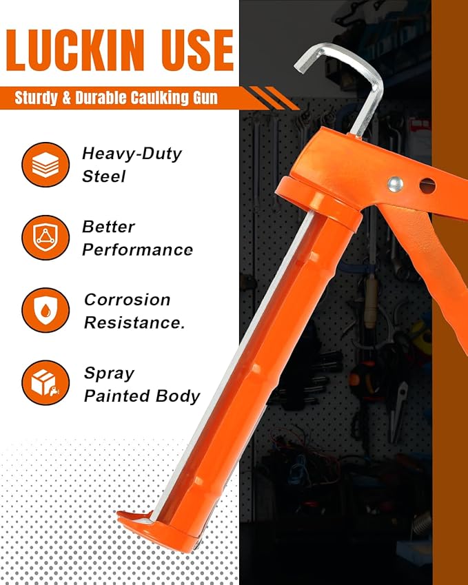 Holothurian Caulking Gun, Caulk Gun No Drip,Sealant Finishing Tool Grout Scraper for Kitchen Bathroom Window Sink Joint, 1/10 Gallon Cartridge, 10:1 Thrust Ratio, Orange, 2 Packs