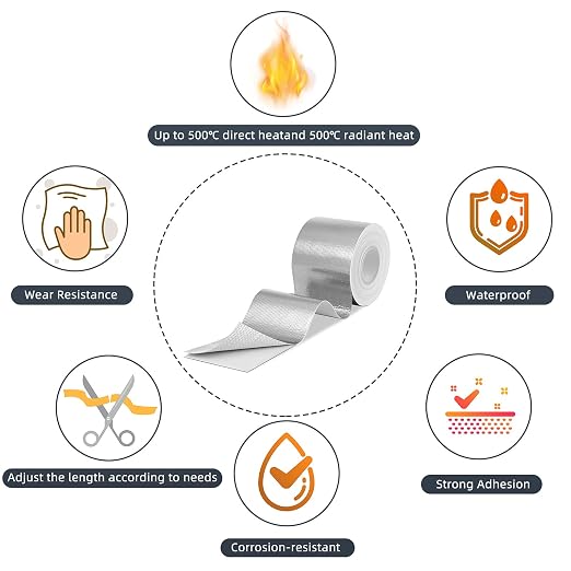 Zonon 2 Rolls Aluminum Foil Tape Heat Shield Tape Barrier Adhesive Reflective Fiberglass Thermal Insulation Reflective Material High Temp Protection(Silver,2 Inch X 32.8 ft)