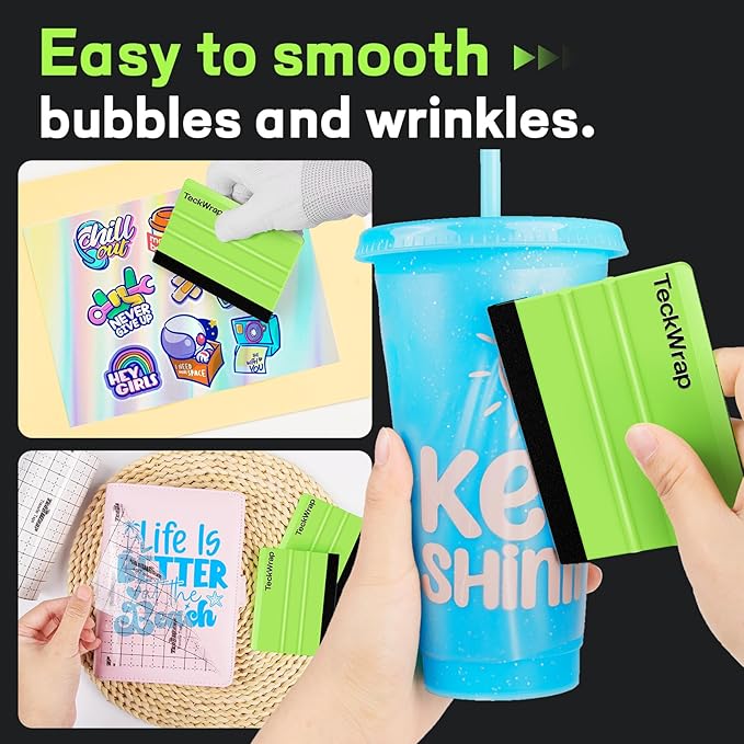 TECKWRAP 2 PCS Professional Felt Squeegee for Vinyl Stickers & Wallpaper - Scratch - Free (Neon Green)
