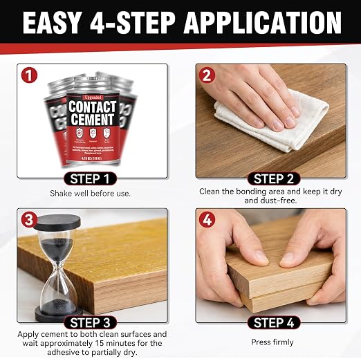 Contact Cement Adhesive 4.16 oz with Brush for Leather, Wood & Furniture | High-strength neoprene contact cement with brush for leather, wood, rubber and furniture. Waterproof and flexible