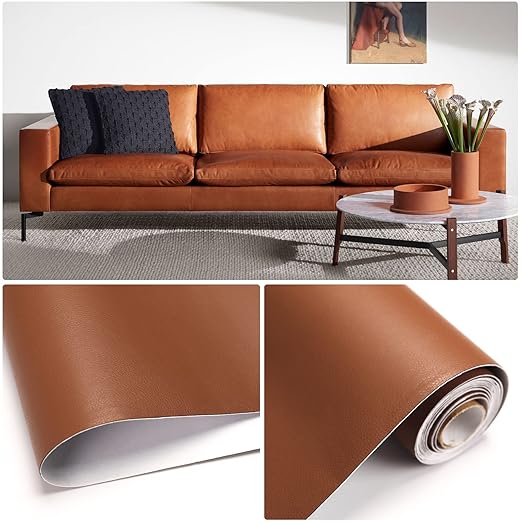 BSZHTECH Leather Repair Tape Self-Adhesive Leather Repair Patch for Couch Furniture Sofas Car Seats Advanced PU Vinyl Leather Repair Kit (RBrown, 3.9X79 inch)