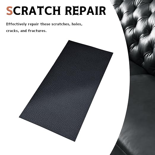 Black Self-Adhesive Leather Repair Patch Tape Kit, 8 x 4 Inch Waterproof & Scratch-Resistant Leather Patches for Car Seat, Furniture, Couch, Sofa, Office Chair, Vinyl Repair Tape Kit