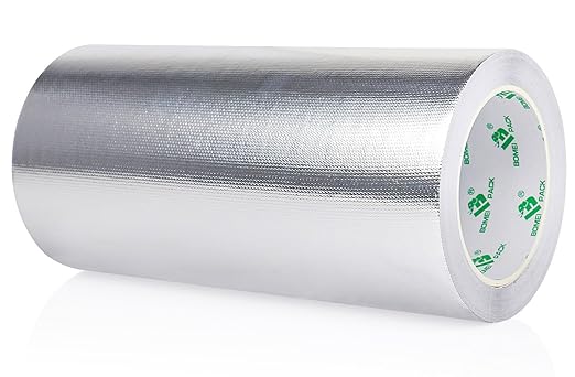 BOMEI PACK Adhesive Aluminum Foil Heat Shield Tape 9inch x 66ft Barrier Fiberglass Thermal Insulation Reflective Material High Temp Protectionn,1 Pack