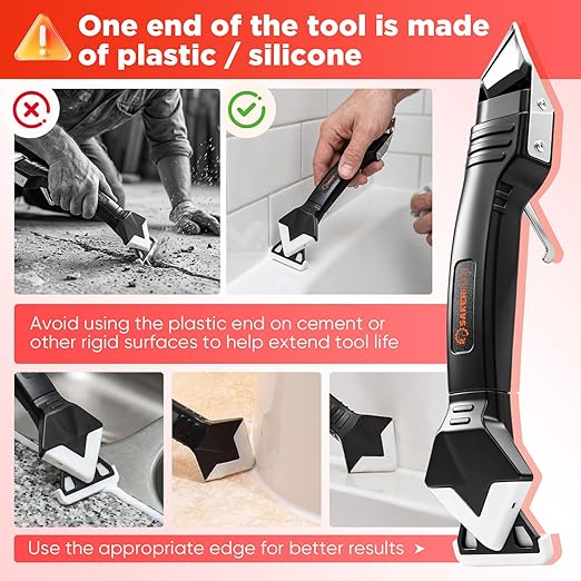 Sakerplus 3-in-1 Silicone Caulking Tools,Caulk Remover Tool and Caulk Finishing Tool Kit with Silicone Smoother,Nozzle Needle for Kitchen Bathroom Window Sink (Classic with Scraper)
