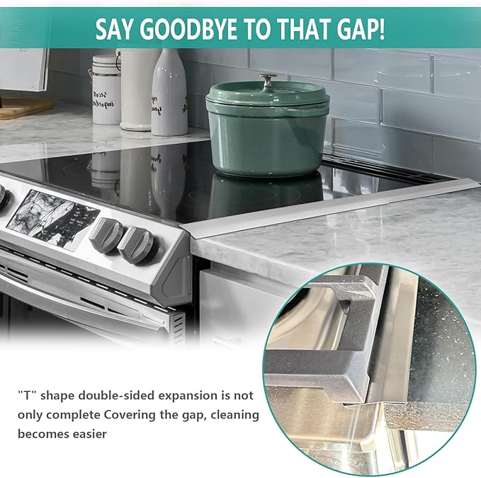 2025 Upgrade 2*Extendable Stove Gap Covers Stainless Steel +2*Gap Brushes,T Stove Counter Gap Cover,Oven Guards For Sides,Oven Gap Filler, Heat Resistant Stove Cover Guards Length 13.8" to 27.5",0.79"