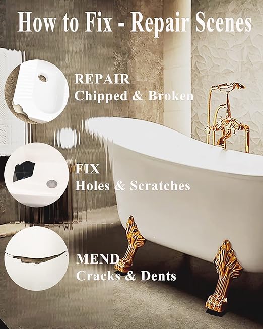 Bath Repair Kit White, Endhokn Enamel, Porcelain, Acrylic, Fiberglass, Ceramic Sink, Tub Tile Toilet Shower Kit & Tray & Chip & Pedestal Crack Hole Scratches Repair