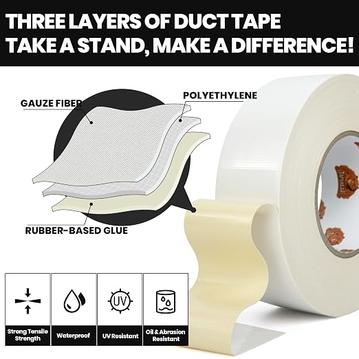 TAPEBEAR 16.5mil Thick White Duct Tape Heavy Duty 1.88" x 105FT, Strong Tough Utility Ducting Tape Waterproof, No Residue, Flexible, Hand Tear Binding Tape for Bundle, Patch, Protect & Repair