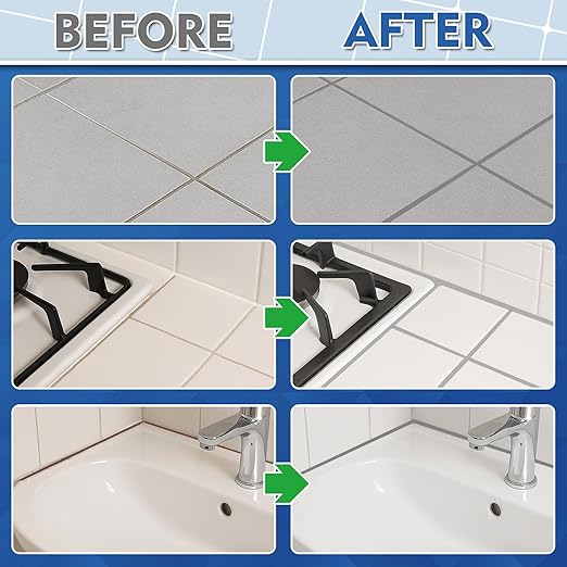 Tile Grout Repair Kit, 2 Pack White Fast Drying Grout Filler for Bathroom, Kitchen, Shower, Replace Grout Pen for Restore and Renew Tile Joints Line, Versatile Triple Use with Grout Sealer (Gray)