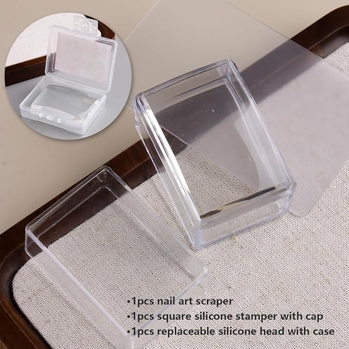 French Tip Nail Stamper, Clear Silicone French Tip Tool with Nail Scraper Alcohol-Washable Soft Jelly Stamp Head Manicure Guide for Gel Polish Printing Design Home Salon Nail Art Supplies