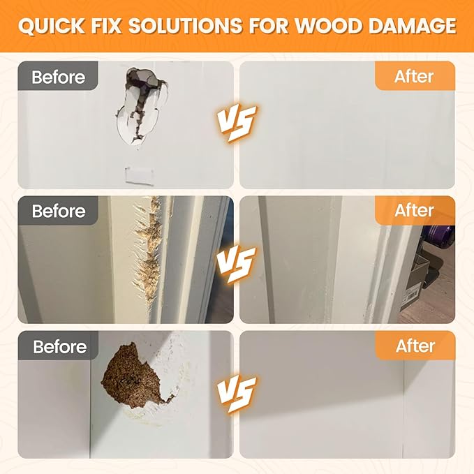 Wood Filler, Wood Repair Kit, 16 Ounce Paintable & Stainable Wood Putty Filler, Wood Scratch Cracks Holes Repair Furniture, Exterior Wood Filler Water Resistant, Wood Putty (White)