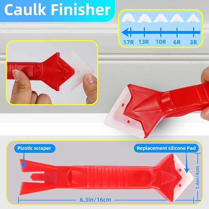 Caulk Tool Kit for Removal and Application Caulking Spatula Grout Stripper Tool Grout Remover Angle Carbide Scraper Caulking Tips Tool with Caulk Application Tool and Silicone Finishing Tools