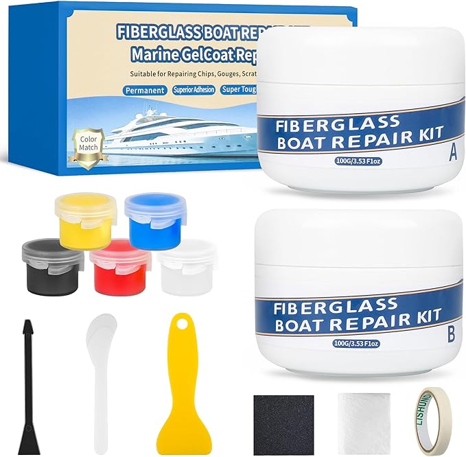 Marine Fiberglass Repair Kit for Boats, 200g/7.06oz Gel Coat Kepair kit for Boats, Epoxy Filler for Repairs Cracks, Scratches, Debris, Holes, Gaps, Suitable for Fiberglass, Acrylic, Porcelain