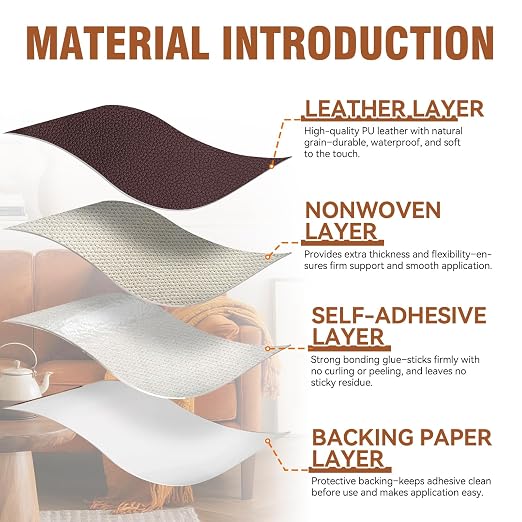 Vigorder Leather Repair Tape, 3" x 61" Self Adhesive Leather Repair Patch for Furniture, Sofa, Car Interior, Office Chair (Dark Brown)
