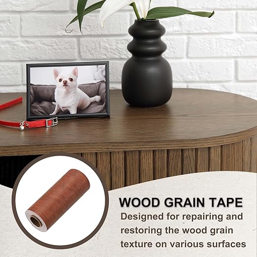 PATIKIL Wood Grain Tape 4.7" x 32 ft, Self-Adhesive Wood Texture Repair Tape Realistic Wooden Effect Patch for Furniture Cabinets Floor Walls, Red Brown