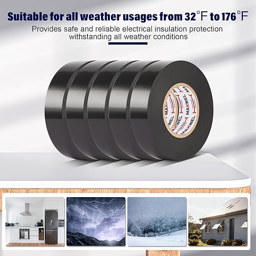 5 Rolls PVC Black Electrical Tape – Vinyl Professional Electric Tape, Waterproof, Flame Retardant, 3/4 in x 66 ft per Roll, Multipurpose Wire & Cable Insulation for Home, Auto & Industrial Use