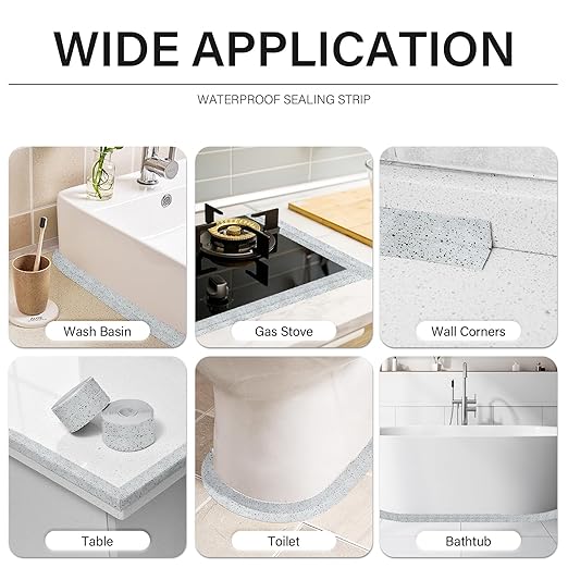 3 Rolls 10.5 Feet Caulk Tape Toilet Caulking Strip Self Adhesive Bathroom Sealing Peel and Stick Caulk Strip for Bathtub, 1.5 Inches (Grey Granite)