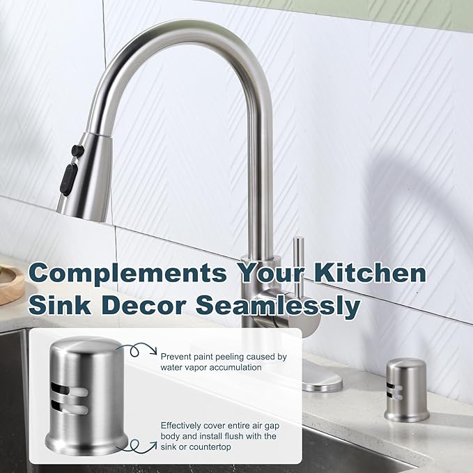 Dishwasher Air Gap Cover, Dishwasher Air Gap Cap for Kitchen Sink, Solid Brass Dishwasher Overflow Vent Cap Replacement Kit, Brushed Nickel
