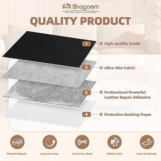 Suede Repair Patch, 17X158 Inch Fabric Large Repair Tape, Self-Adhesive Patches for Furniture, Sofa, Car Interior, Shoes, Hand Bag, Clothing (Coffee, 17X158 Inch)