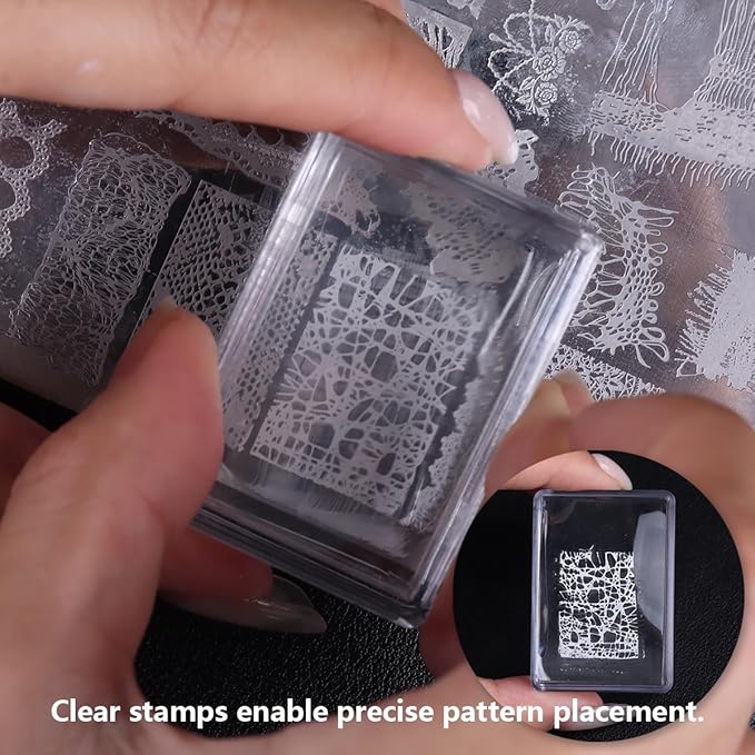 French Tip Nail Stamper, Clear Silicone French Tip Tool with Nail Scraper Alcohol-Washable Soft Jelly Stamp Head Manicure Guide for Gel Polish Printing Design Home Salon Nail Art Supplies