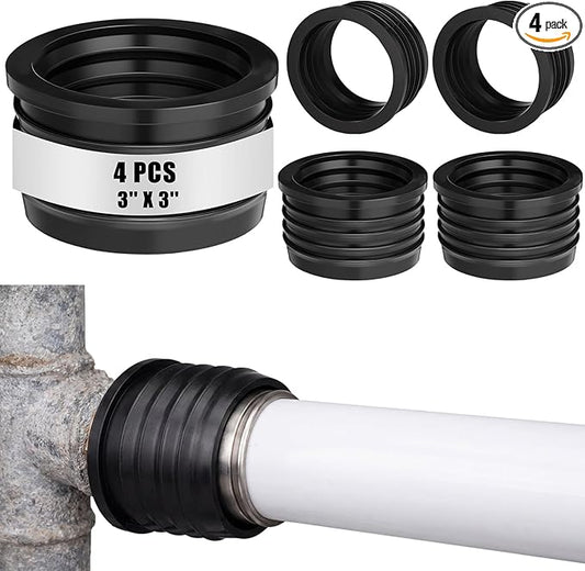 4 Pack 3'' to 3'' Cast Iron Hub to PVC Adapter Sewer Pipe Repair Kit Flexible Seal Fitting for Schedule Pipes Leak Resistant Corrosion Proof Durable