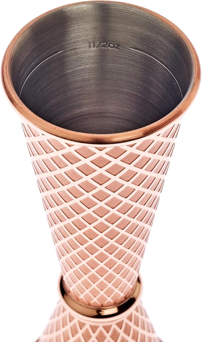 Barfly 1 x 2 oz. Diamond Lattice Etch Japanese Style Jigger, Copper Plated
