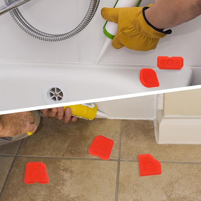Tinoaly 10pcs Caulking Tool Kit, Silicone Reusable Sealant Grout Finishing Tool Set Portable Sealant Scraper Suitable for Kitchen Bathroom Floor Sink (Red)